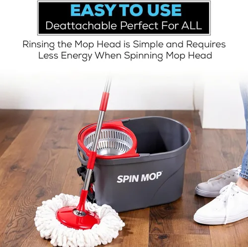 Vista 4 de SIMPLI-MAGIC Trapeador giratorio de 360° y cubo con escurridor - 10,000 ciclos de giro - 3 cabezales de repuesto de microfibra de alta absorción
