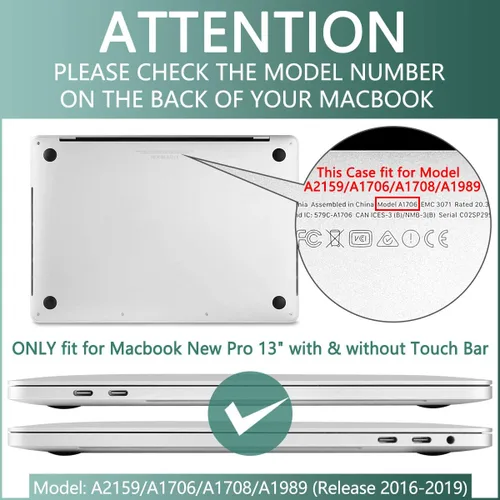 Vista 2 de Batianda - Carcasa rígida protectora de plástico transparente y mate para MacBook Pro (2019, 2018, 2017, 2016) de 13 pulgadas, modelo A2159, A1989