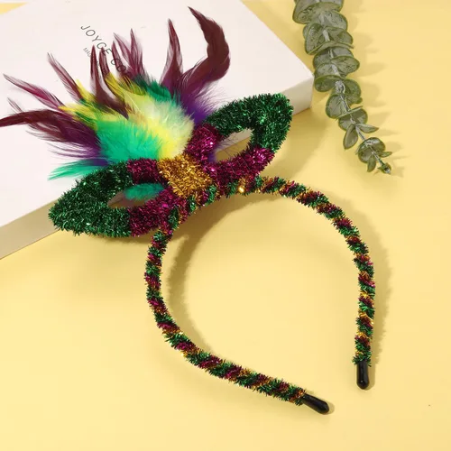 Vista 16 de YAHPERN Diademas de Mardi Gras para mujer, máscara de flor de lis, diadema de plumas de carnaval, accesorios para el cabello, regalos
