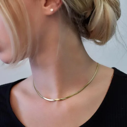 Vista 3 de Mauzew Collar de cadena de serpiente chapada en oro de 18 quilates, collar de espiga en capas, gargantilla para mujer, collares con dije de punto