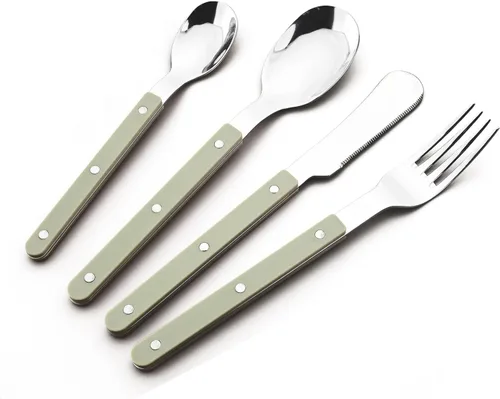 Vista 10 de Juego de 20 cubiertos de acero inoxidable para 4 piezas con mango de plástico acrílico, mantequilla y cuchillo de cena, juego de cubiertos