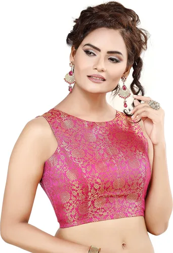 Vista 3 de Madhu Fashion Sari tradicional rico brocado sin mangas para mujer