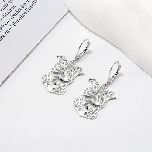 Vista 4 de Pitbull - Juego de collar de plata de ley y aretes colgantes por Ginger Lyne Ears Down Puppy Dog Pet Pendant Box Chain Doggie Animal Paw Print Heart