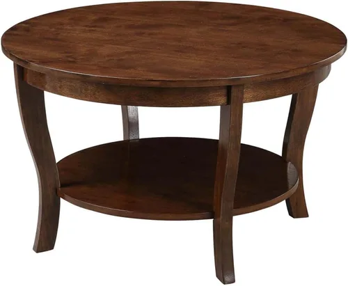 Vista 9 de HomeStock Global Greatness - Mesa auxiliar redonda con estante, acabado de madera, mesa de estilo clásico de transición, estantería espaciosa de dos