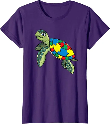 Vista 48 de Turtle Puzzle Pieces for Autism Awareness Kids Women Teacher T-Shirt Asphalt Grey