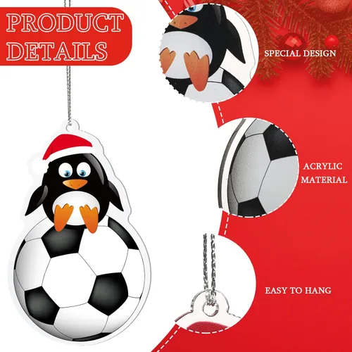 Vista 6 de Chunful 24 piezas Adornos de fútbol para árbol de Navidad, adornos de pelotas deportivas de acrílico colgantes para decoración de árbol de Navidad