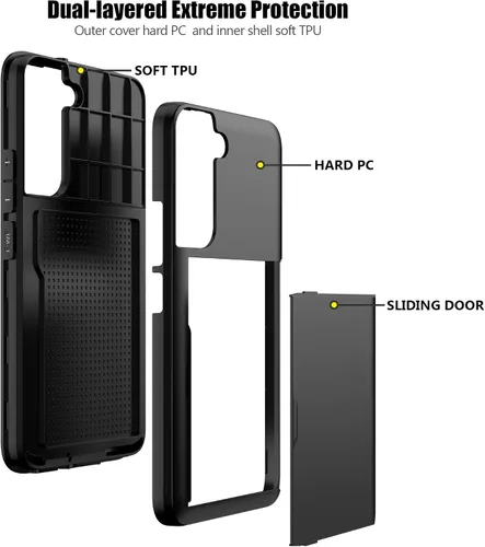 Vista 3 de Nvollnoe Funda para Samsung S22 con tarjetero 5G de 6.1 pulgadas, delgada, de doble capa, resistente, protector para Galaxy S22, funda con ranura