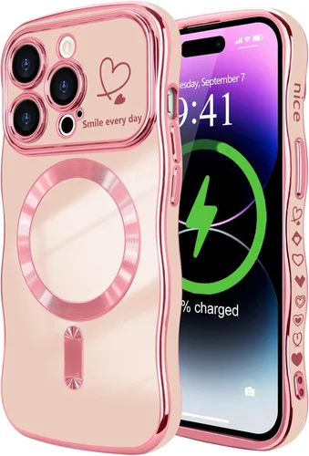 Vista 47 de LCHULLE - Funda magnética para iPhone 13 para mujeres y niñas, con forma ondulada, color azul bebé [Compatible with MagSafe] Cute Curly Wave, Love