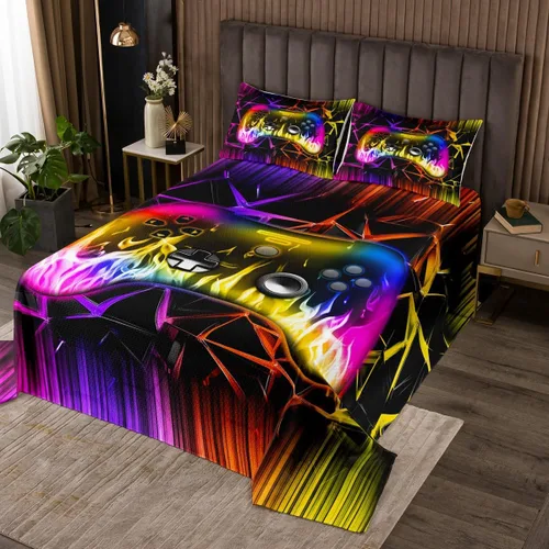 Vista 10 de Castle Fairy Gamepad Bedspread Quilt,Video Gaming Black Bedding Coverlet for All Season Bedroom,Kids Games Consoles Twin Size Coverlet Set with 1