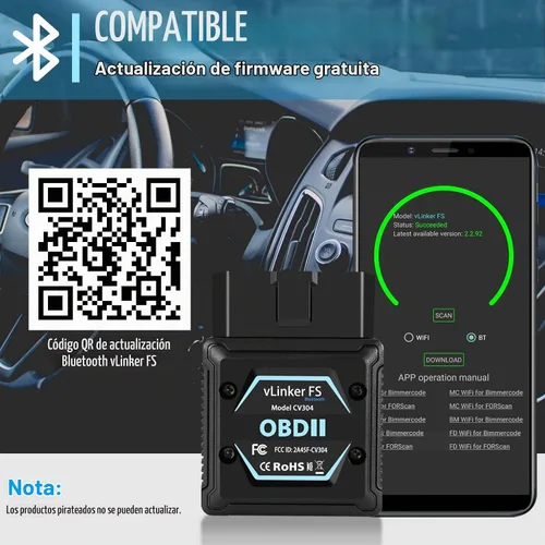 Vista 7 de Vgate vLinker FS Bluetooth OBD2 Herramienta de escaneo de diagnóstico, lector de código de coche OBDII para iOS, Android y Windows