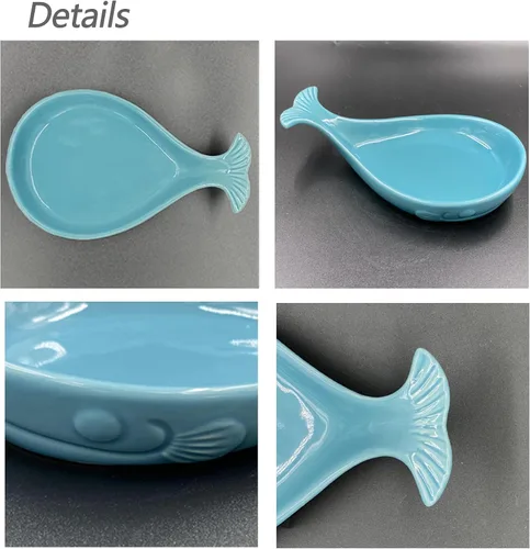 Vista 4 de Cuchara de cerámica para ballena para cocina con cuchara de madera Aguamarina