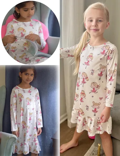 Vista 5 de Arshiner Ropa de dormir para niña de manga larga lindo camisón camisón pijama vestido
