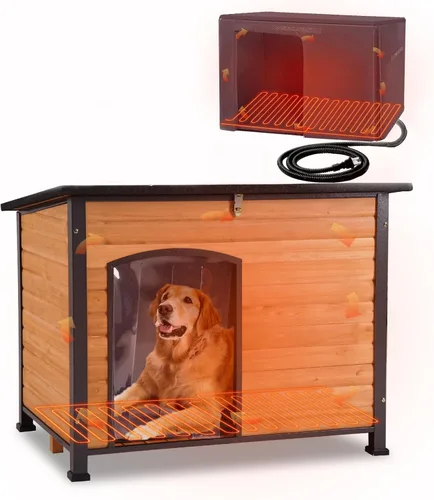 Vista 9 de 33.5" Heated Outdoor Dog House with Insulated Liner for Medium Breeds