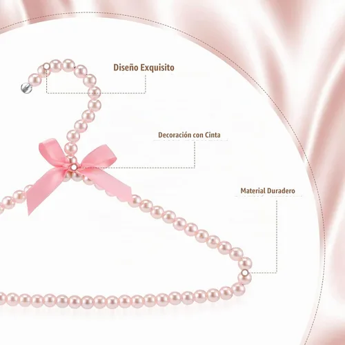 Vista 7 de Threan Rosa 12 piezas de perchas de ropa con cuentas de perlas mini con cuentas de perlas pequeñas de metal con cinta, estándar para niños, bebés