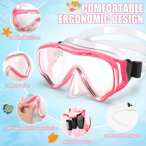 Vista 26 de Juego de esnórquel para niños, juego de máscara de esnórquel seca completa para adultos, protección antivaho, unisex, vista panorámica HD
