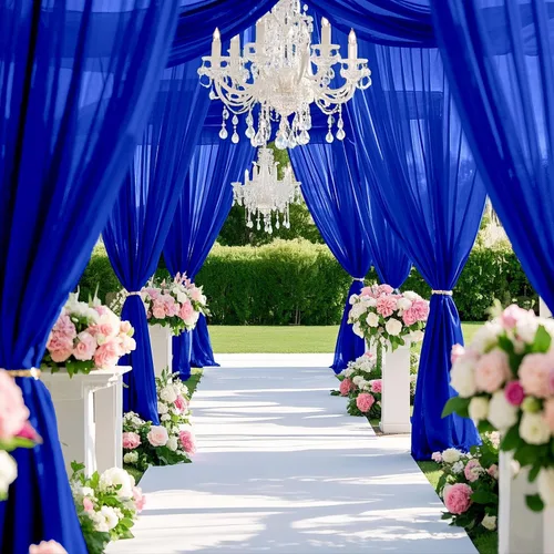 Vista 2 de FOTSHARER Cortinas de techo azules para decoración de boda, 5 x 10 pies, 6 paneles de tela de techo, cortinas de arco de boda, cortinas de gasa