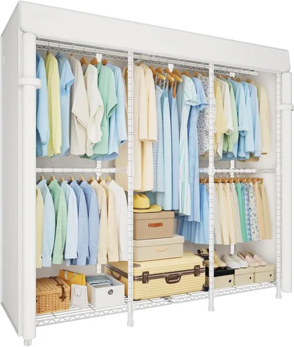 Vista 14 de ULIFHOME E14C - Sistema organizador de armario resistente, estantes de ropa independientes para colgar ropa, perchero ajustable de 58 pulgadas