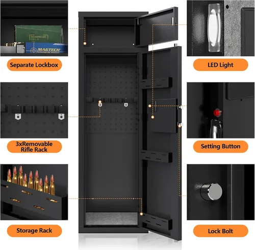 Vista 4 de KAER Caja fuerte para 12 15 armas para rifles y pistolas Gabinete electrónico para armas para rifles y escopetas Cajas fuertes grandes para rifles