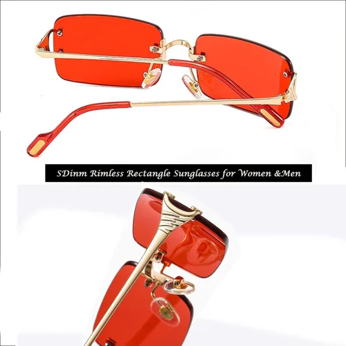 Vista 4 de SDINM Gafas de sol sin montura de los años 90, lentes de sol rectangulares tintadas, color caramelo para mujeres y hombres