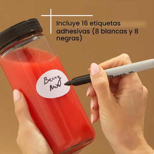 Vista 5 de [Usado] JoyJolt Botellas de jugo de vidrio, botellas de vidrio de 16 onzas con tapas. Juego de 8 recipientes de jugo con tapas para nevera