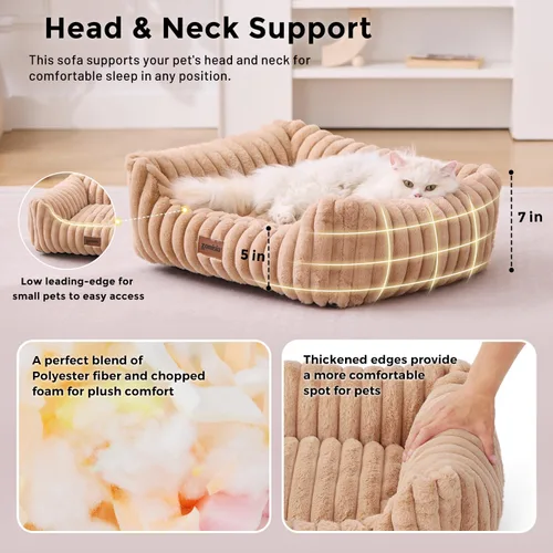 Vista 3 de ZOMISIA Camas pequeñas para perros pequeños, camas lavables para gatos de interior, cama ortopédica rectangular para cachorros con funda extraíble