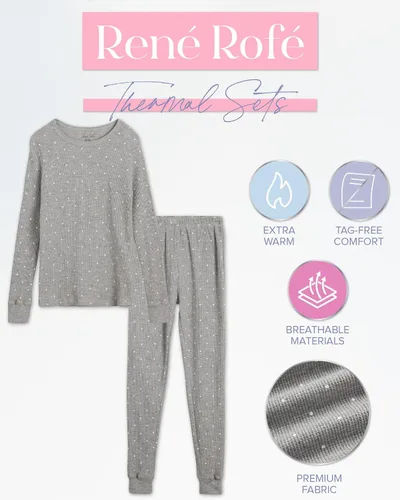 Vista 28 de Rene Rofe Girls' Thermal Underwear Set - 2 Piece Waffle Knit Top and Long Johns (2T-16)