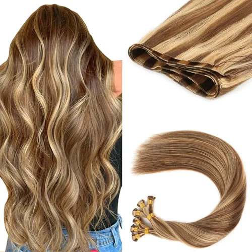 Vista 13 de ABH AMAZINGBEAUTY HAIR Extensiones de cabello humano Remy real para coser, atadas a mano, color negro azabache de 18 pulgadas, para mujer, 1.76 onzas