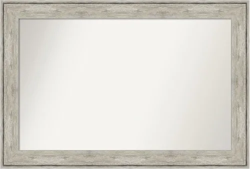 Vista 13 de Amanti Art Espejo de baño plateado para sobre el fregadero, 28 x 37 pulgadas, elegante espejo rectangular de peltre cepillado, marco de madera