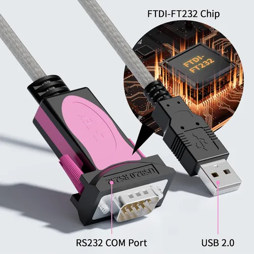 Vista 2 de BolAAzuL Cable adaptador USB a serie RS232 con chipset FTDI, USB 2.0 a DB9 macho serie COM adaptador convertidor de puerto 5 pies para Windows