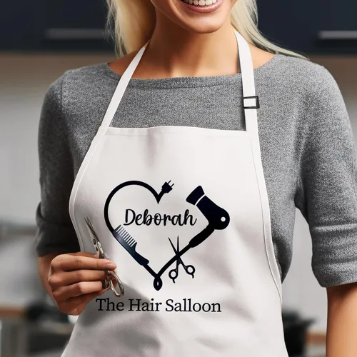 Vista 2 de Delantal personalizado de estilista para mujeres, delantales de barbería y cosmetología para salón de belleza con bolsillo, impermeables, regalos