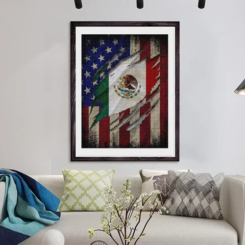Vista 2 de DVWIVGY Kits de pintura de diamantes con bandera mexicano-americana, arte de diamantes para adultos y niños, kits de pintura de diamantes