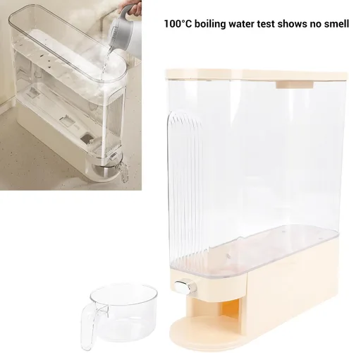 Vista 7 de Aramox Rice Dispenser, Cereal Dry Food Storage Container with Measuring Cup Slim Space Saving Design for Pantry & Kitchen Organization