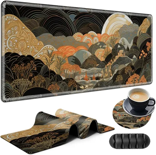 Vista 19 de Alfombrilla de mouse grande para juegos más un posavasos + clips para cables, alfombrilla de mouse extendida de ciervo camuflaje (31.5 x 11.8)