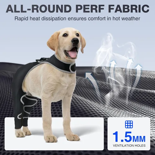 Vista 3 de Manga de recuperación de piernas traseras para perro, funda transpirable de protección contra lamer para perros, pierna trasera poscirugía