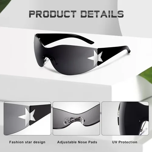 Vista 5 de Eiuizah Y2k - Gafas de sol para mujeres y hombres, protección envolvente, modernas, de gran tamaño, sin marco