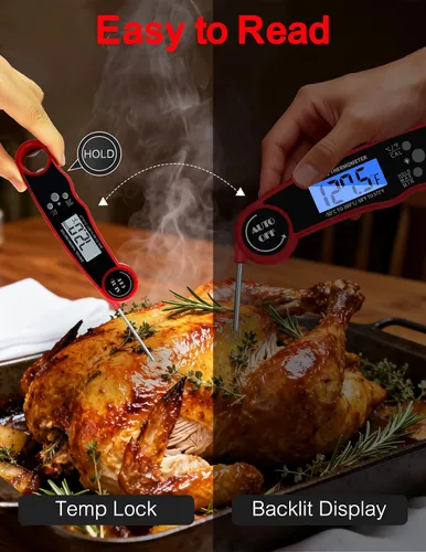 Vista 3 de Termómetro digital de carne, termómetro de lectura instantánea para cocinar parrilla, freidora de barbacoa, pantalla impermeable y retroiluminada