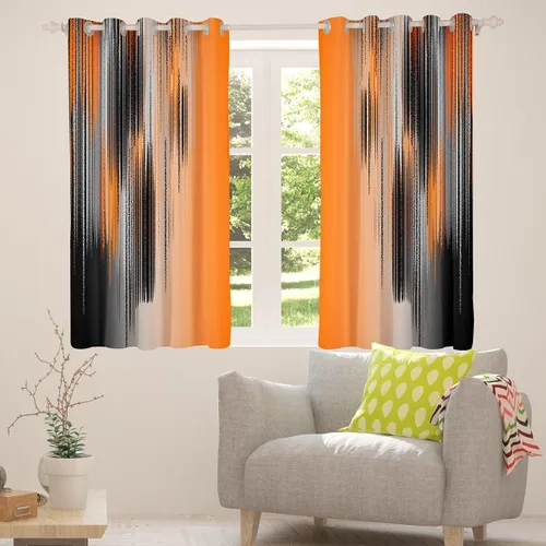 Vista 6 de jejeloiu Cortinas naranjas y negras (2 paneles, 42 x 63 pulgadas) cortinas opacas de arte moderno para niños y adultos, cortinas de oscurecimiento