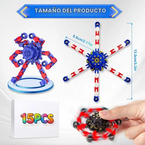 Vista 2 de Fidget Spinners Transformables, 8 Piezas de Juguetes Sensoriales Divertidos para Adultos, Cadena Deformable DIY Robot Spinner, Juguete Giroscopio