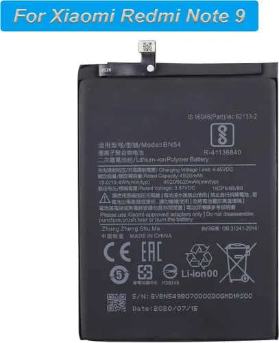 Vista 2 de Batería de repuesto BN54 Compatible con Xiaomi Redmi Note 9 con herramientas