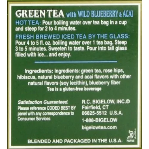 Vista 2 de Bigelow Té Verde con Arándanos 20 Ct