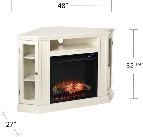 Vista 5 de SEI Furniture Claremont Corner - Chimenea eléctrica convertible con almacenamiento, color marfil