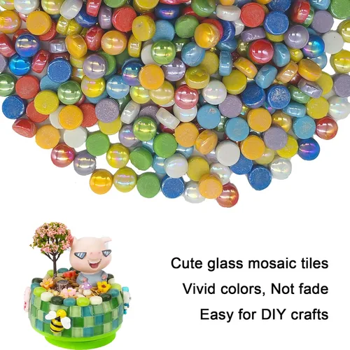 Vista 6 de Mosaico redondo para manualidades, 0.472 in, piezas de mosaico de vidrio de colores surtidos para suministros de arte, kit de fabricación de mosaico