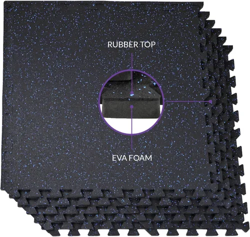 Vista 4 de Xspec Alfombrilla de ejercicio de espuma EVA de 1/2 pulgada de grosor de 48 pies cuadrados (12 azulejos) con parte superior de goma entrelazada