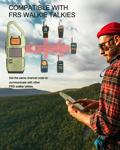 Vista 4 de Walkie Talkies de emergencia para adultos con NOAA, FM, SOS, escaneo y linterna 10 millas, manivela solar/carga USB, campamento VOX, caza