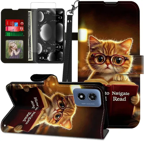 Vista 332 de Funda para Motorola Edge 2022 con protector de pantalla, soporte y tarjetero y correa para la muñeca, funda magnética para Moto Edge 2022 5G UW Lobo
