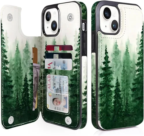 Vista 36 de uCOLOR - Funda tipo cartera para iPhone 15 con tarjetero y diseño de lunares con leche de almendra Bloqueo RFID de piel sintética para mujeres