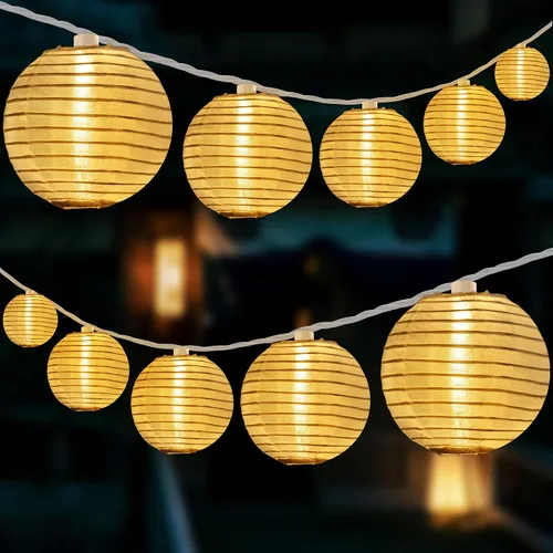 Vista 13 de HOSY 10 unidades de linterna con 3.35 m de luces de cadena de alambre blanco, luces de linterna enchufables con separación de 30.5 cm (multicolor)