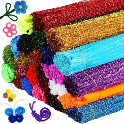 Vista 6 de Yunsailing 2400 limpiadores de tuberías de 24 colores surtidos de tallos de felpilla con purpurina, suministros de manualidades, palos peludos