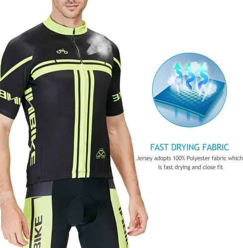 Vista 2 de INBIKE Conjunto de camiseta de ciclismo para hombre, reflectante, transpirable, traje de ciclismo de secado rápido, con pantalones cortos acolchados