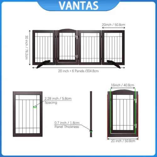 Vista 6 de Vantas Tall Dog Gate Indoor with Door, Freestanding, Foldable, 80" x 30" Pet Gate for Doorways, Stairs, Puppy Safety Fence, Extra Wide, Easy to